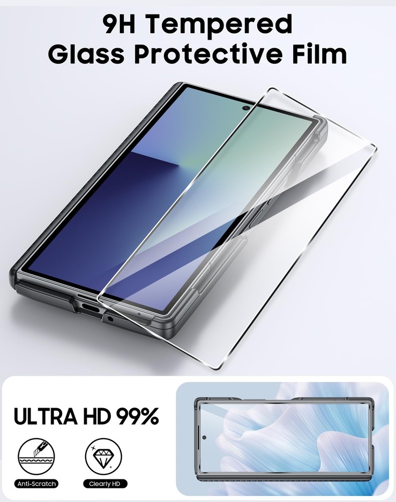 Vizvera Galaxy Z Fold 7 Leather Case Screen Protector 2 Pack Hinge Shockproof Bl