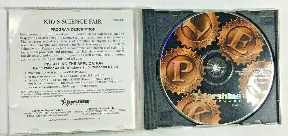 Starshine Kids Science Fair Projects Educational Home School CD ROM PC Software