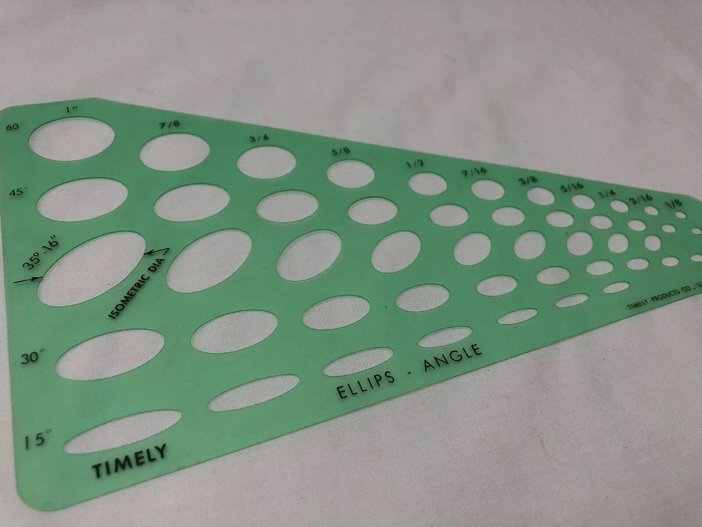 Timely 60*Ellips Angle T-90 Template Drafting Tool Isometric Diameter USA