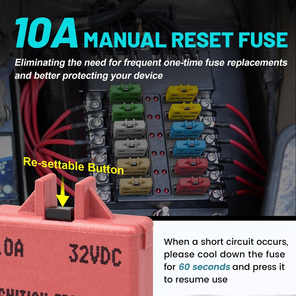 NuIth Manual Reset Mini Fuse Circuit Breakers 10A, E39 Low Profile ATO/ATC...