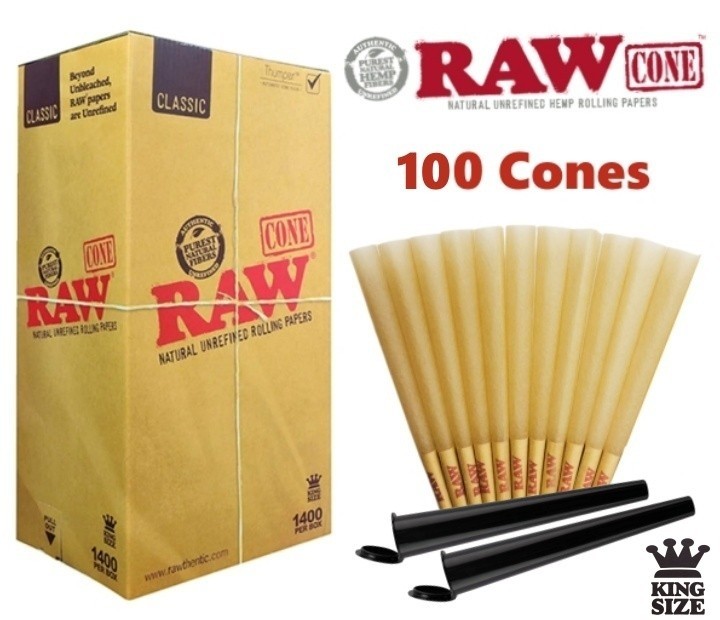 Authentic RAW Classic King Size Pre-Rolled Cones 100 Pack  🌟 2 Black Tubes