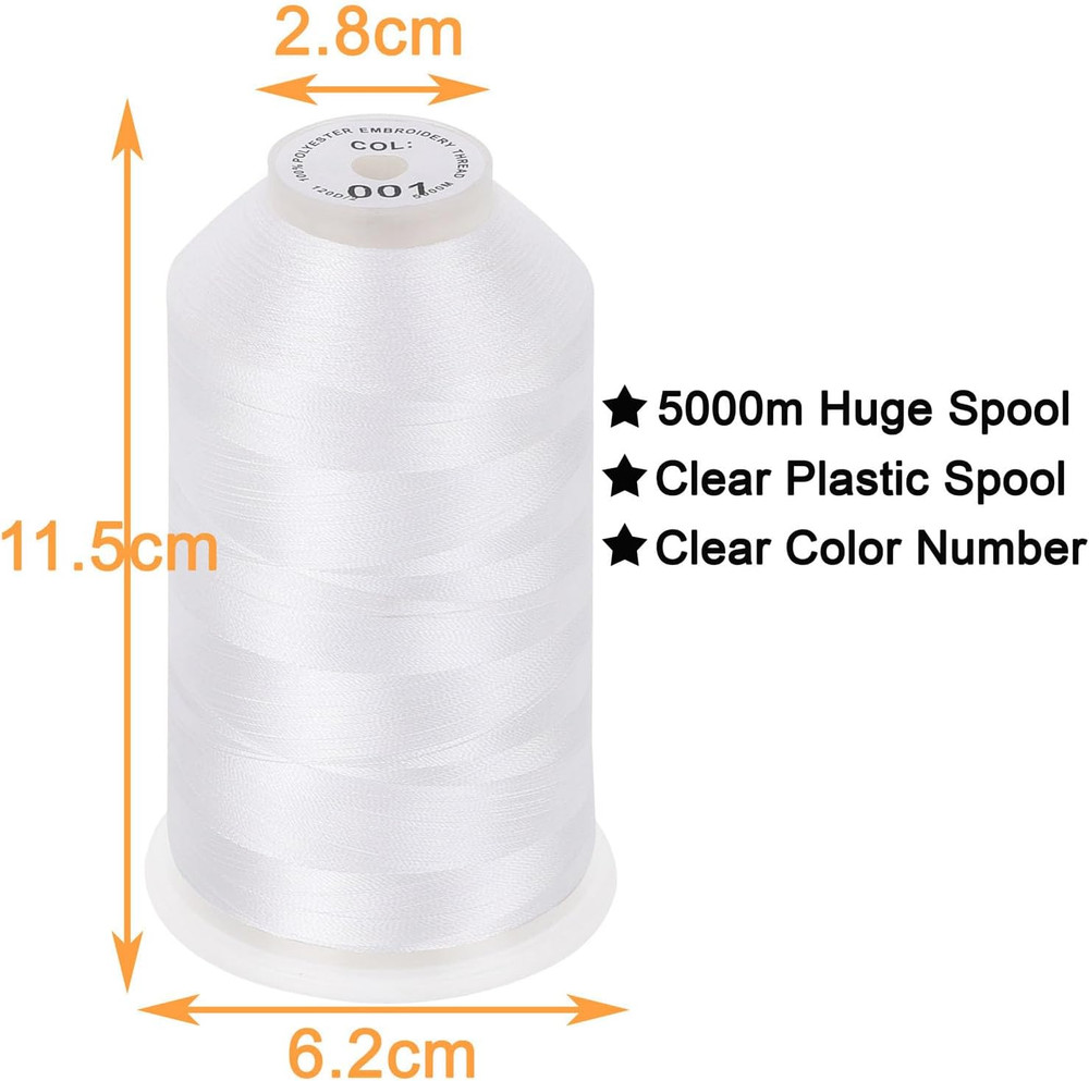 - 2 Huge Spools 5000M Each Polyester Embroidery Machine Thread 40WT for Commerci
