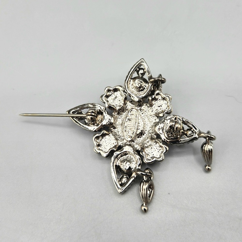 Bob Mackie Maltese Cross Multi Color Silver Tone Dangle Brooch