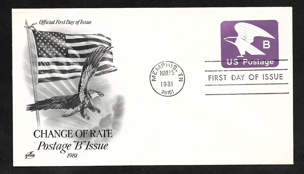 #U592 (18c) "B" Eagle Stamped Envelope - ArtCraft FDC