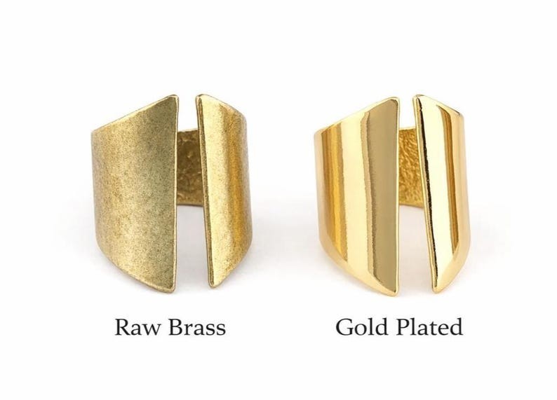 Wide Adjustable Brass Ring, Open Cuff Ring, Raw Brass Gold-Silver 4230