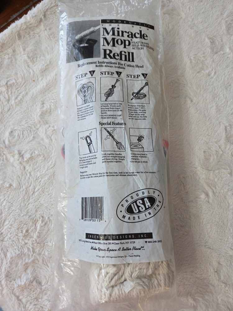 Miracle Mop Refill Replacement Mop Head Original Packaging - New Cotton