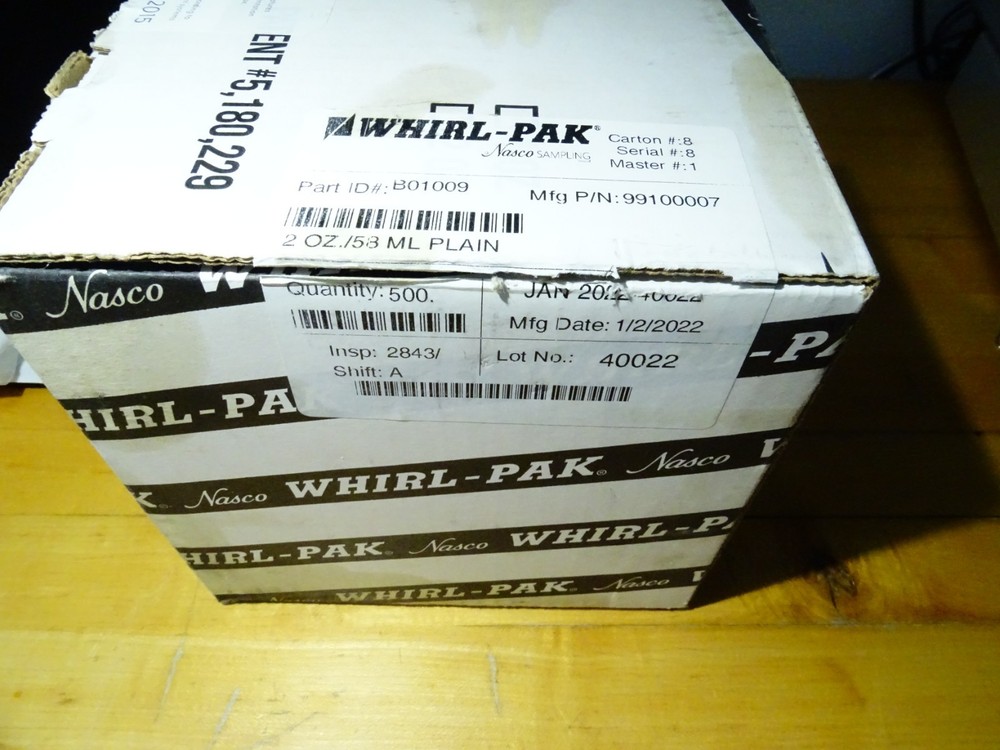 Whirl-Pak B01009 2 oz 58 ml Sampling Bag Quantity 500 Box