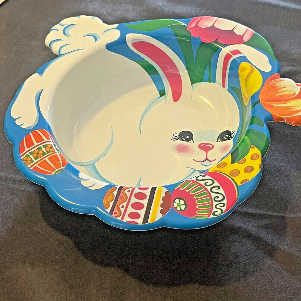 Vintage Ullman Easter Egg Bunny Rabbit Tulips Plastic Bowl Dish Holiday