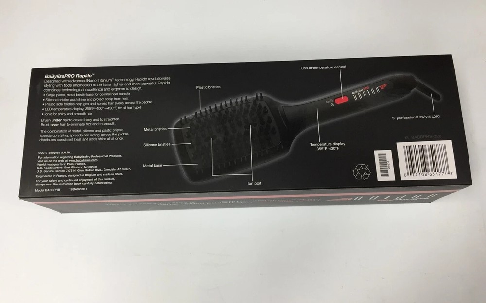 Babyliss PRO Rapido Hyper Stik Plus - Ionic Thermal Paddle Brush NEW BOX