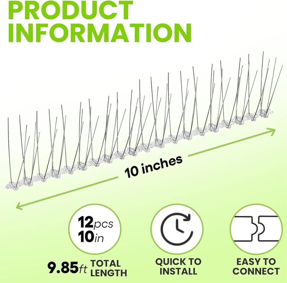 Versatile Bird Spikes - 12 Sections, Easy Install: Perfect for Pigeons & More