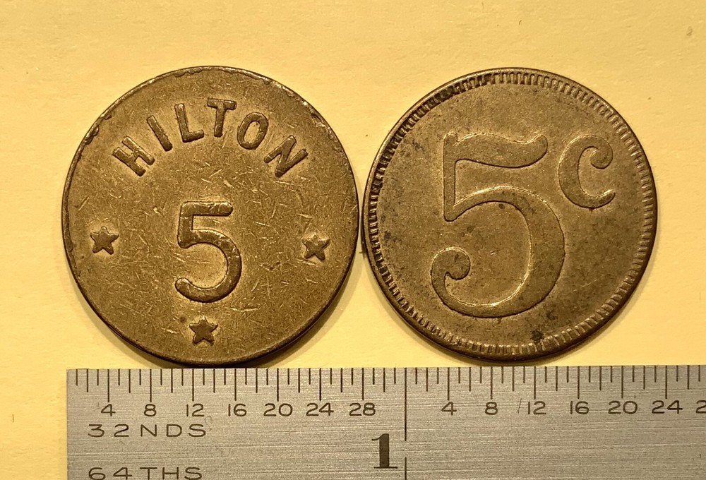 Hilton 5 Token Three Stars and 5¢ Unknown Token
