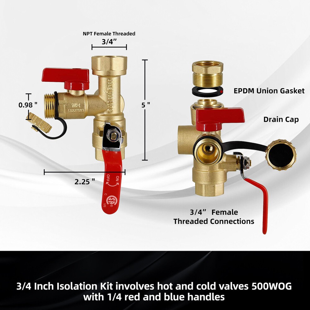 3/4" Tankless Water Heater Isolation Valve Kit Pressure Relief CSA approved used