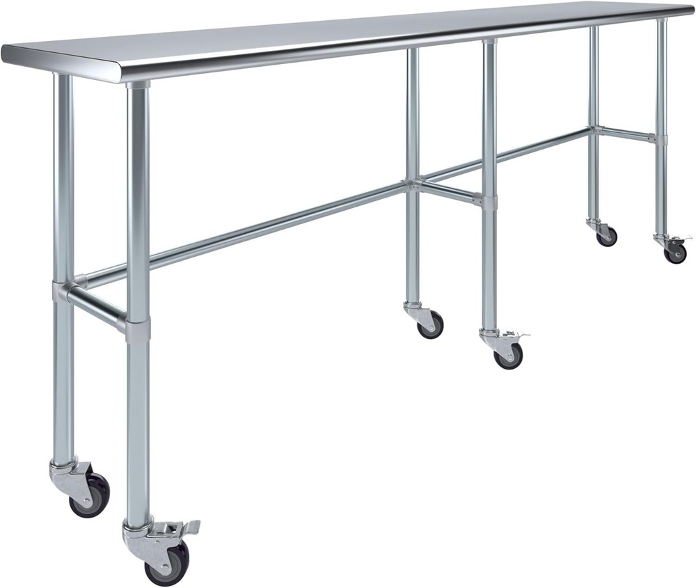 Heavy Duty Stainless Steel Work Table Open Base & Casters