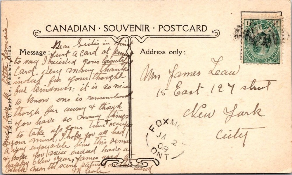 Canada 1908 Foxboro Ont? - Souvenir Postcard - A02375