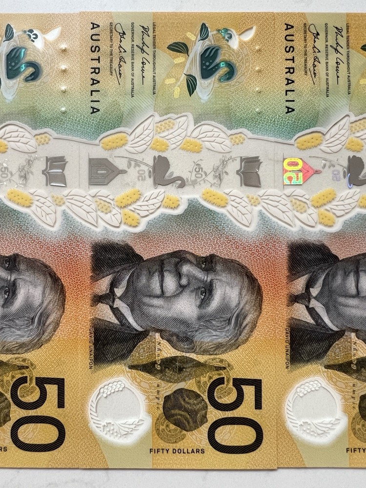 Australia $50 x 5 Next Generation Notes. UNC Consecutive Serial Numbers Perfect