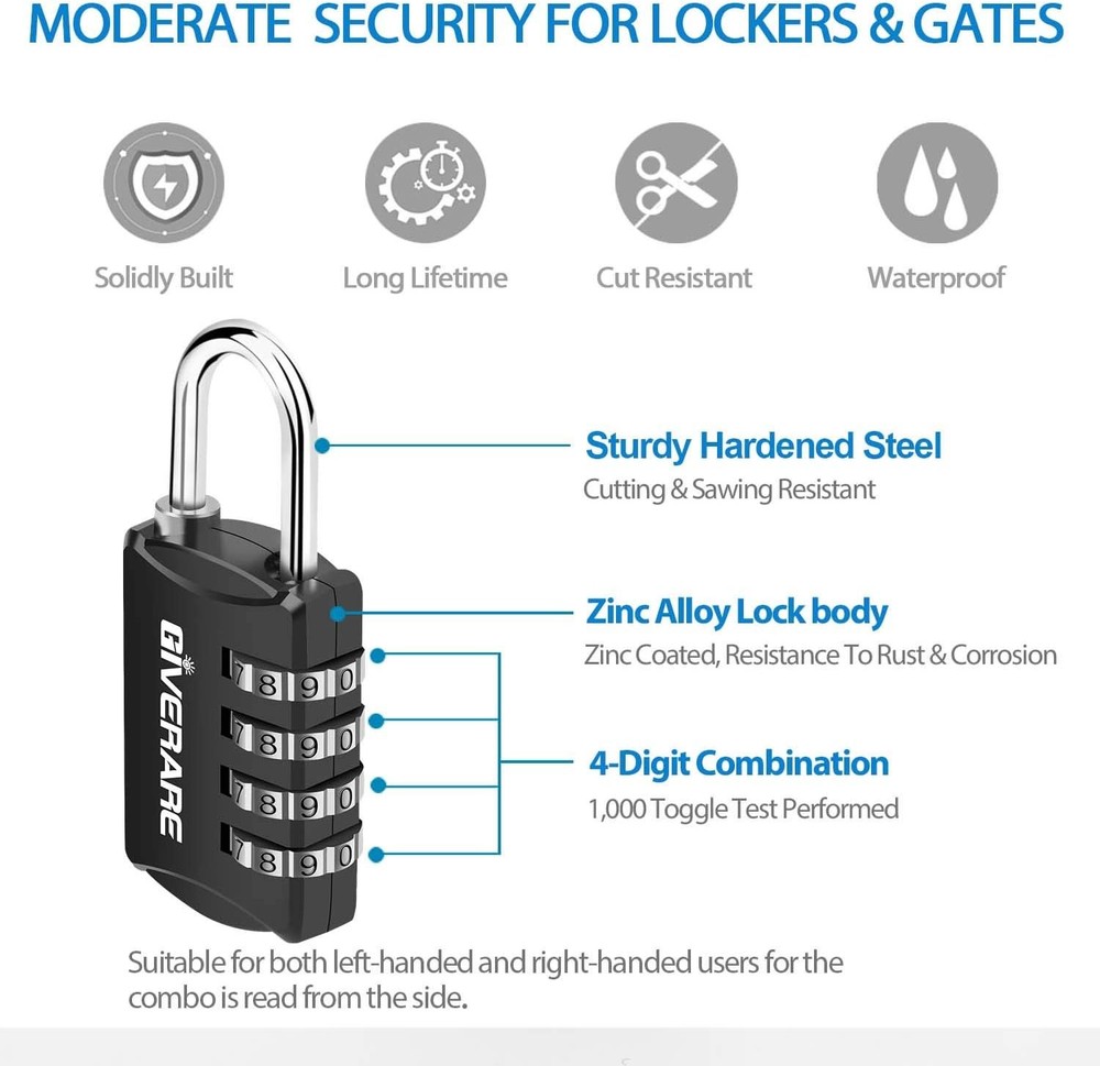 GIVERARE 4 Pack Combination Lock, 4-Digit Padlock Keyless, Resettable Black