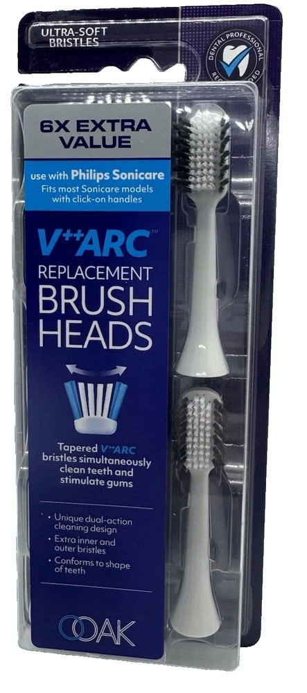 6 Pack - OOAK V++ARC Philips Sonicare Replacement Heads White