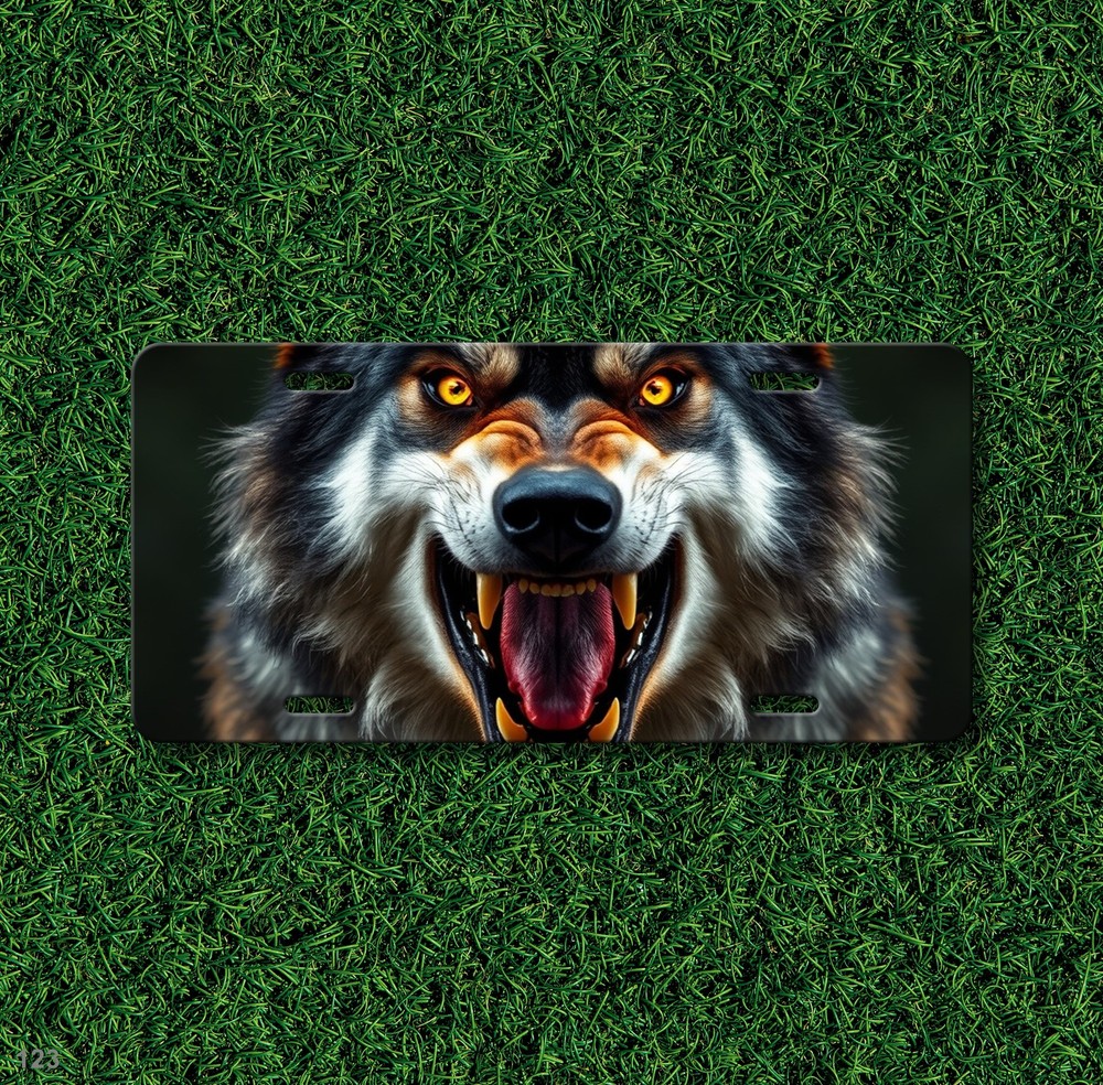 Bold Wolf License Plate Fierce Expression Customizable Front Plate Unique Gift
