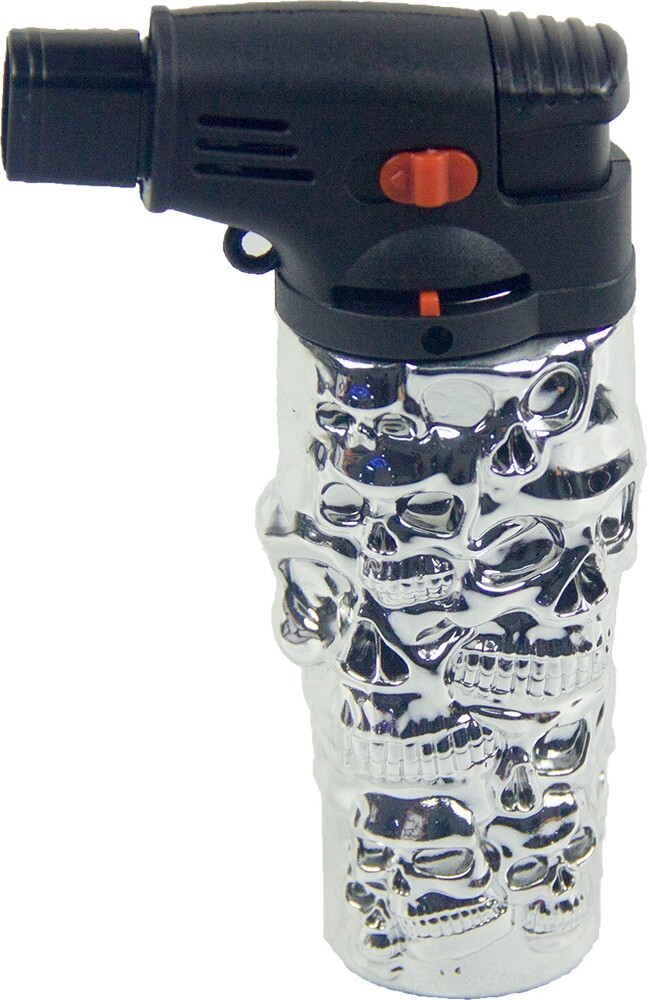 5 Pack 4.3" Jet Torch Gun Lighter Refillable Lockable Adjustable Engraved Skull