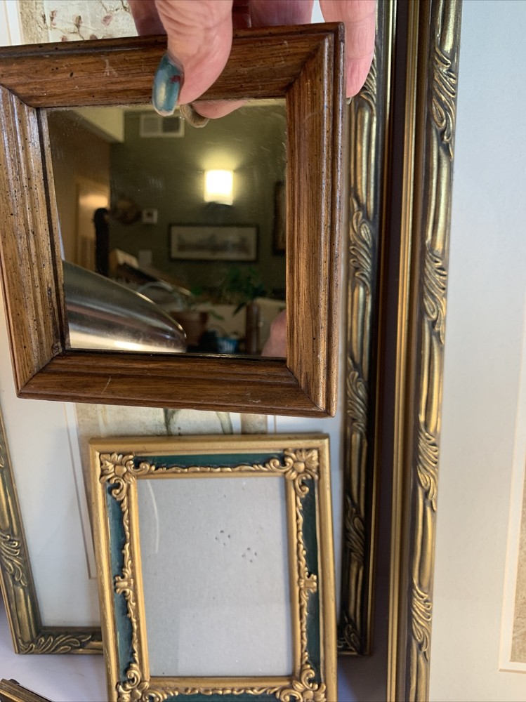MCM Small Square Or Diamond Wall Mirror~Wood~Distressed