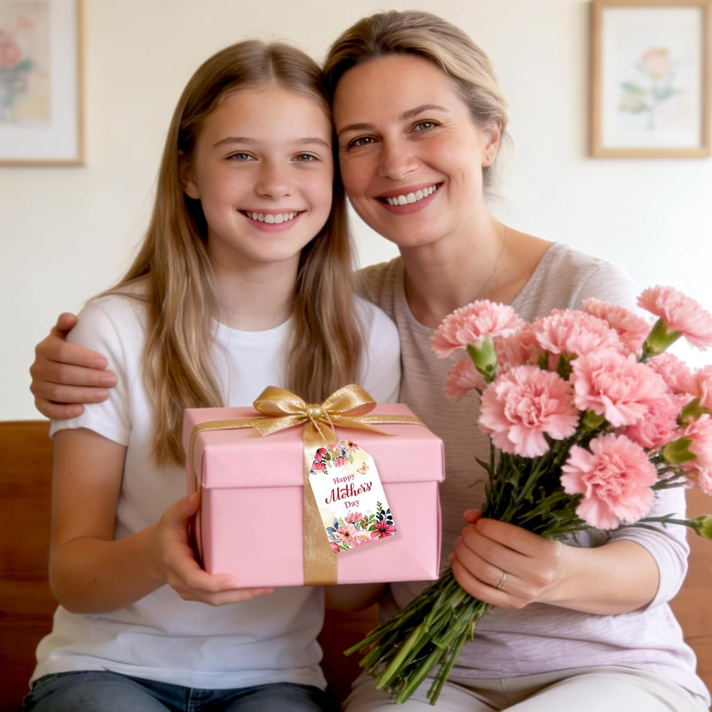 Mother's Day Gift Tags - 60 Pack Blooming Flower Labels with String