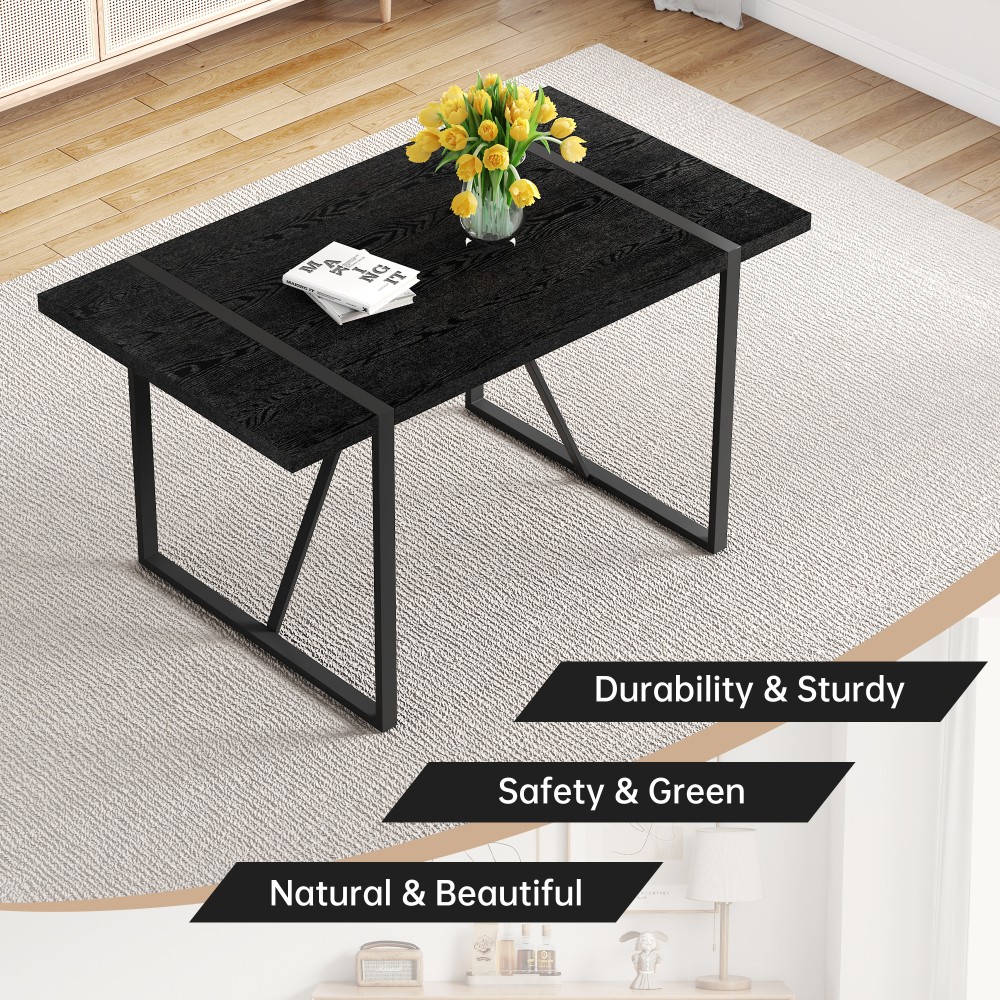 Black MDF Dining Table Set w/4 PU Chairs, Retro Modern Style