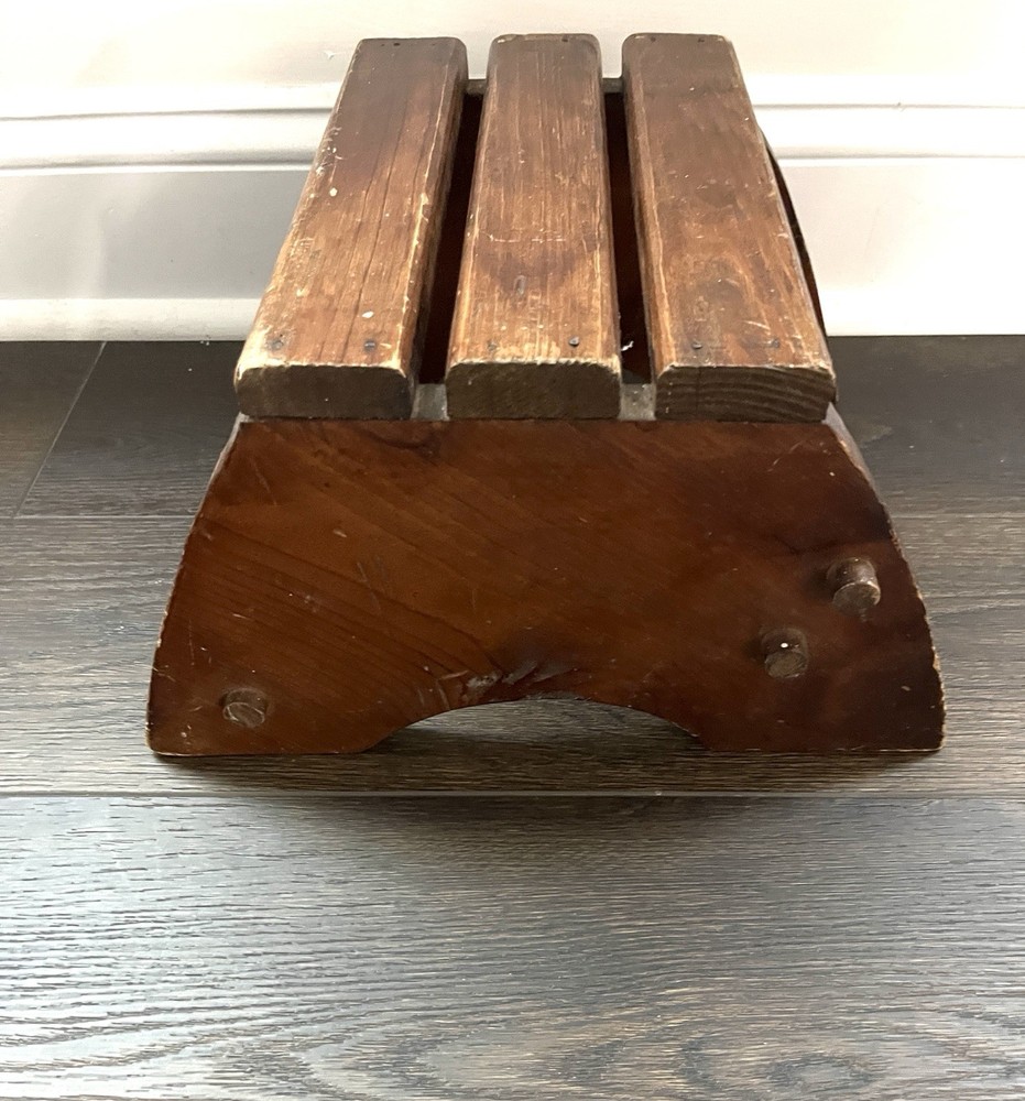 Vintage Handcrafted Oak Wood Step Stool Primitive Distressed Solid Foot Bench