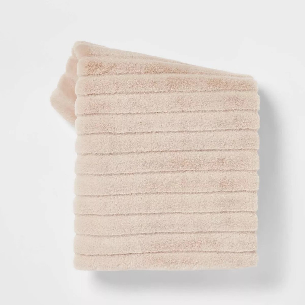 Textured Faux Fur Reversible Throw Blanket