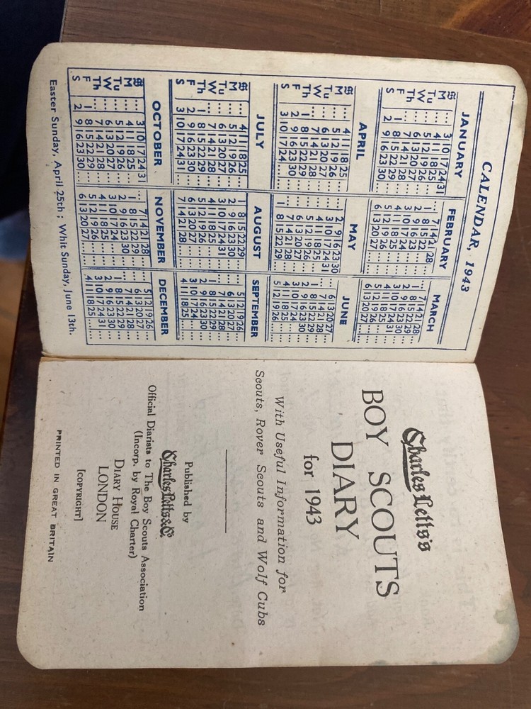 1943 Dated Boy Scouts Diary. Charles Letts’s Diary