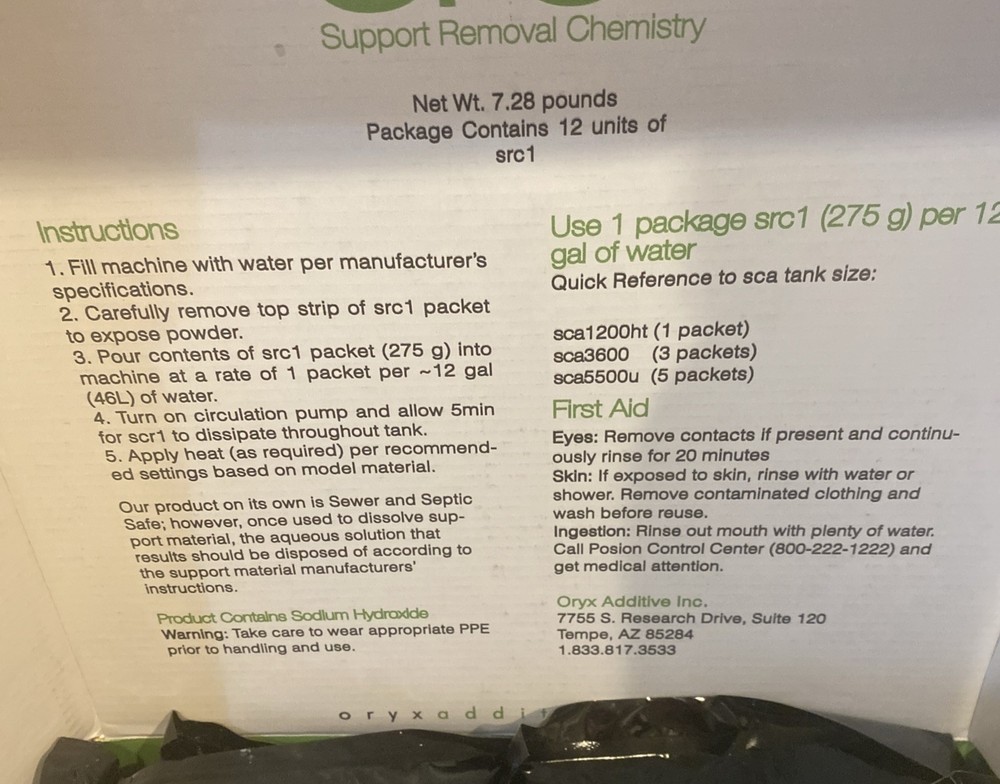 ORYX src1 3D Printer Cleaning Solution 12 Pack Case of Packets