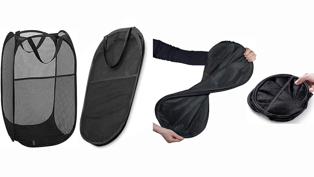 Pop Up Laundry Hampers 2 Pack Black Grey Collapsible Mesh Laundry Baskets