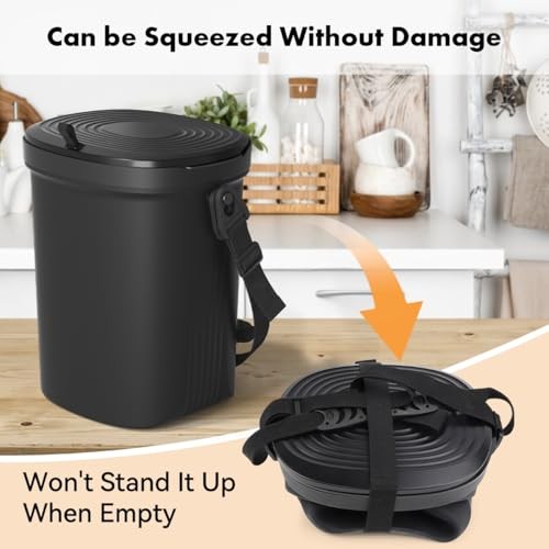 Mountable Silicone Collapsible Kitchen Compost Bin Under Sink, Hanging Black