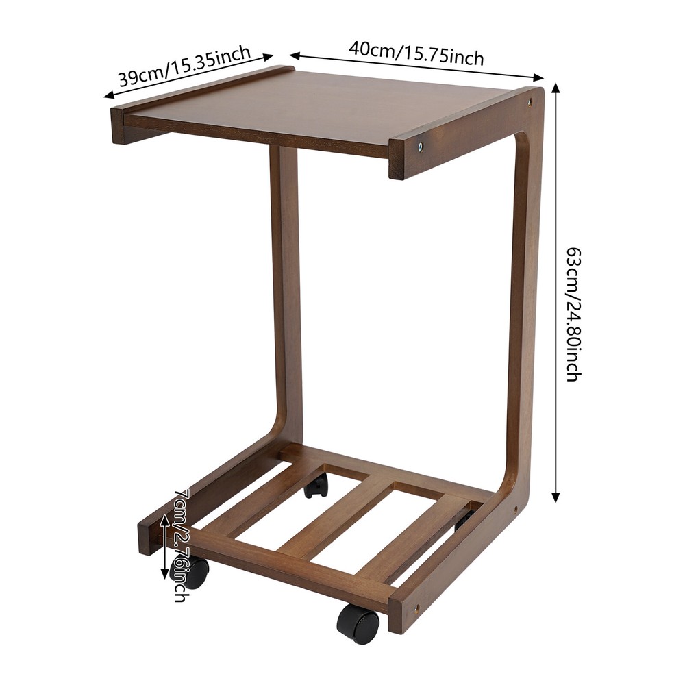 Modern C-shaped Rubber Wood End Table Small Side Table End Table with Wheels