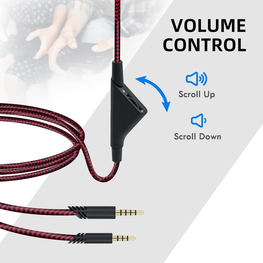 Tolesum 2M Replacement Headset Cable with Volume Control 2 meters, Red/Black