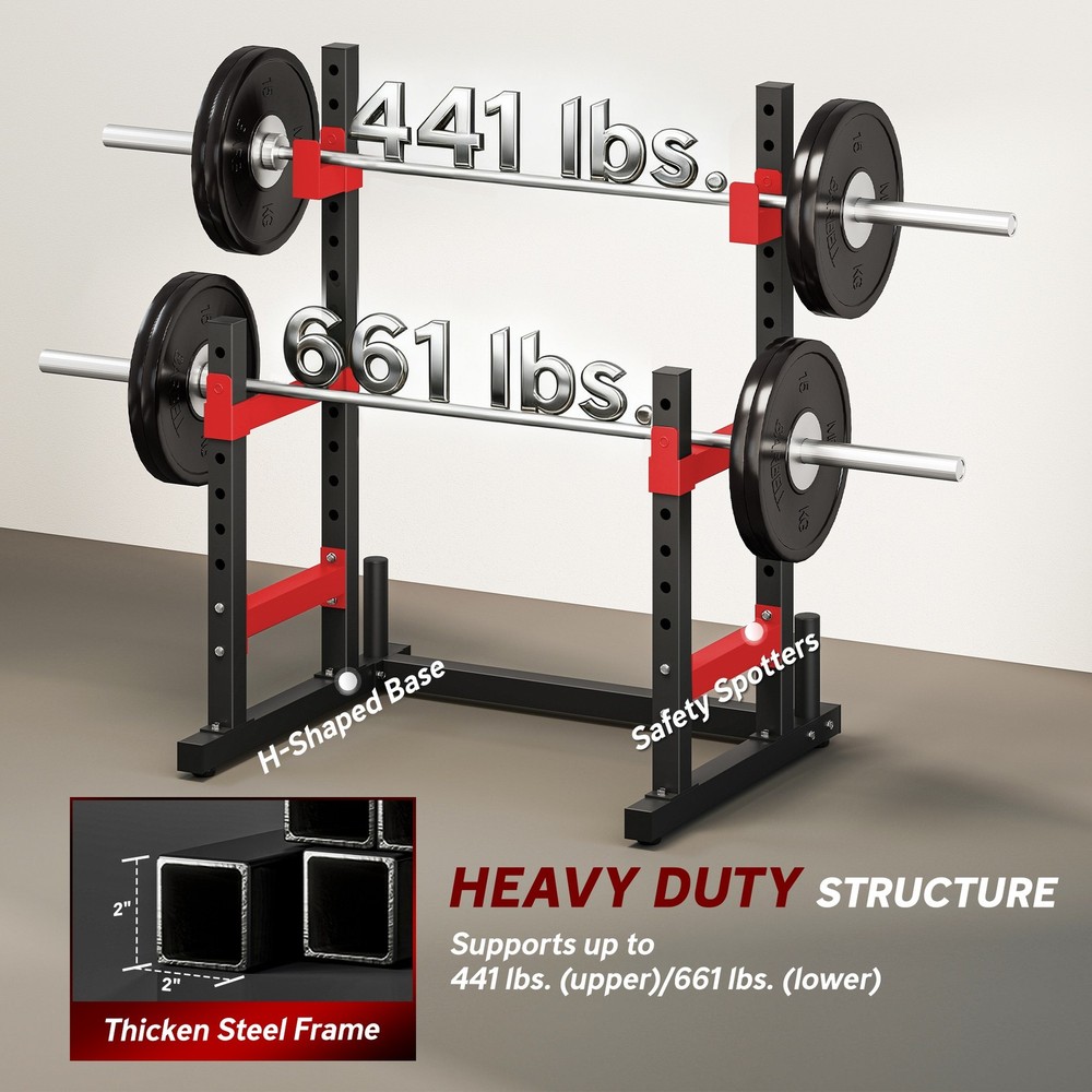 Adjustable Squat Rack, 660lbs Multi-Functional Bench Press Rack, Red