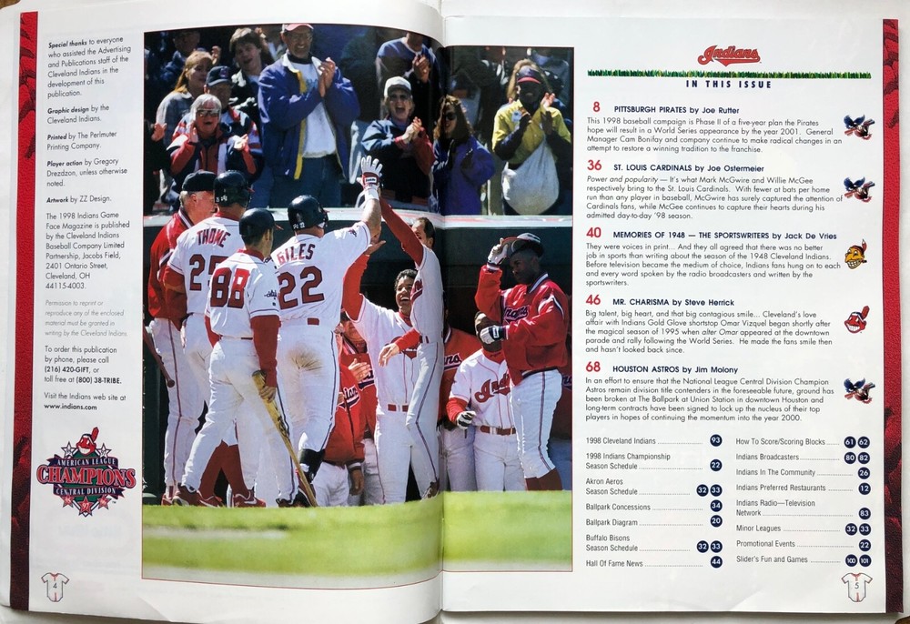 1998 June 26-28 Game Face Indians Commemorative Program Interleague Vs Astros