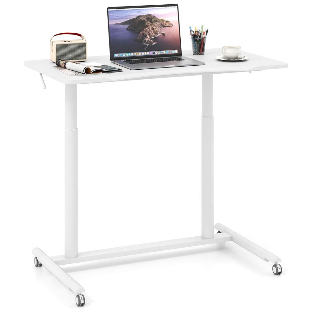 Costway Height Adjustable Computer Desk Sit Stand Rolling Notebook Table White