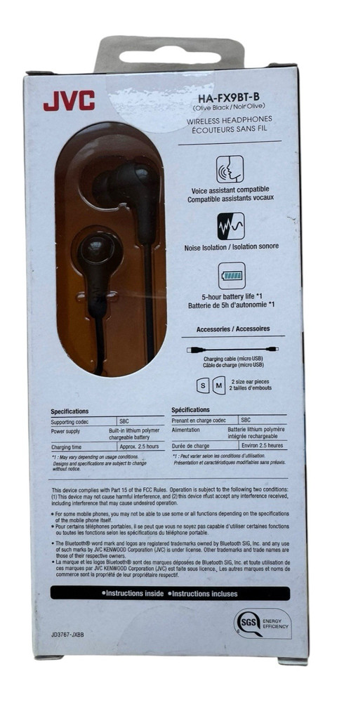 JVC Gumy Wireless Bluetooth Earbuds HA-FX9BT-B - Black