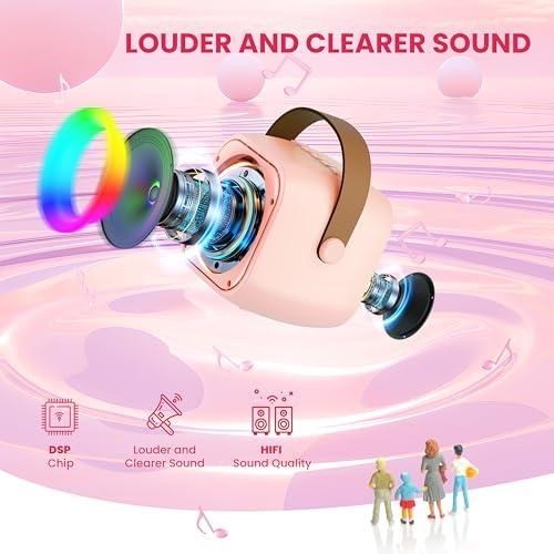 Pink Mini Portable Karaoke Machine With Wireless Microphone Tested & Working