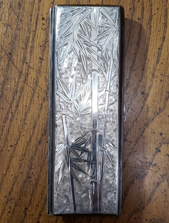Sterling Silver .950 Cigarette Case Engraved Japanese Non-Filter Cigs (#017)