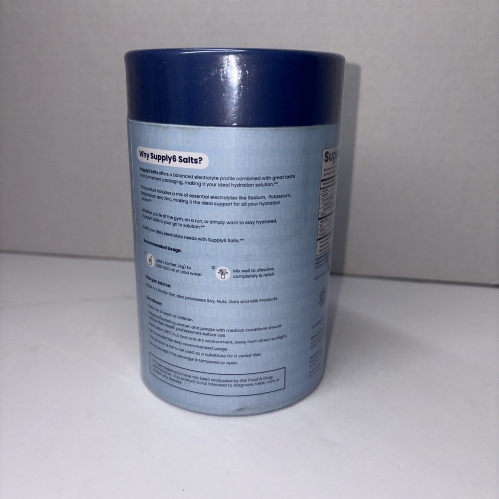 Supply6 Salts | Electrolyte Mix | Zero Added Sugar (18 Servings, Blue Raspberry)