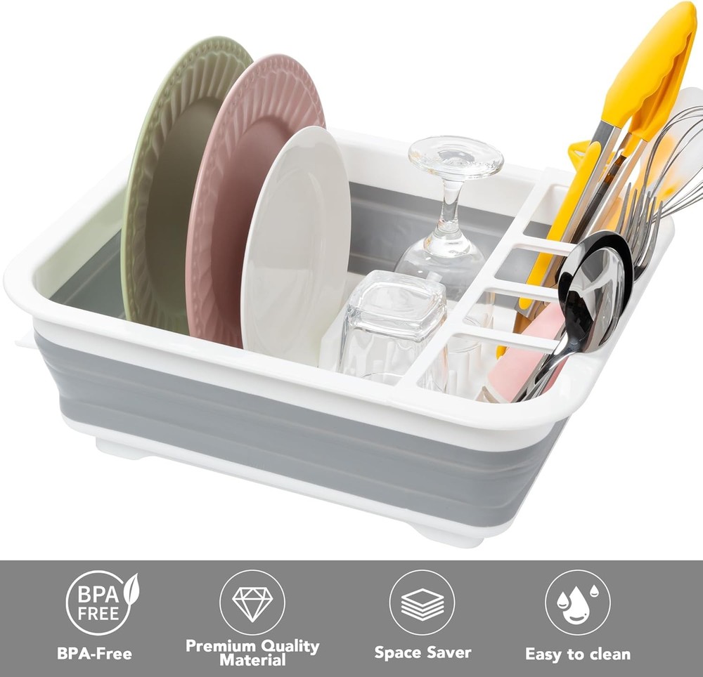 Collapsible Dish Drying Rack, Pop Up Dinnerware Drainer, Portable Plate