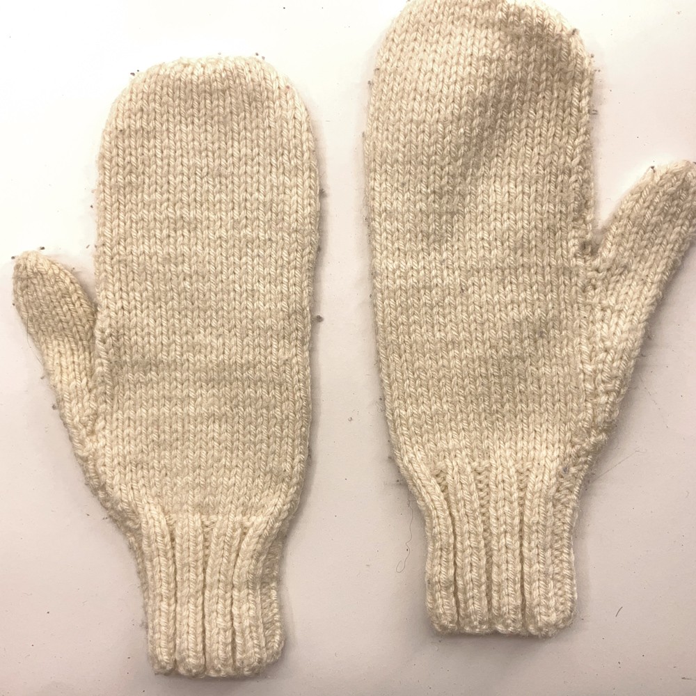 Home Knit off white winter mittens