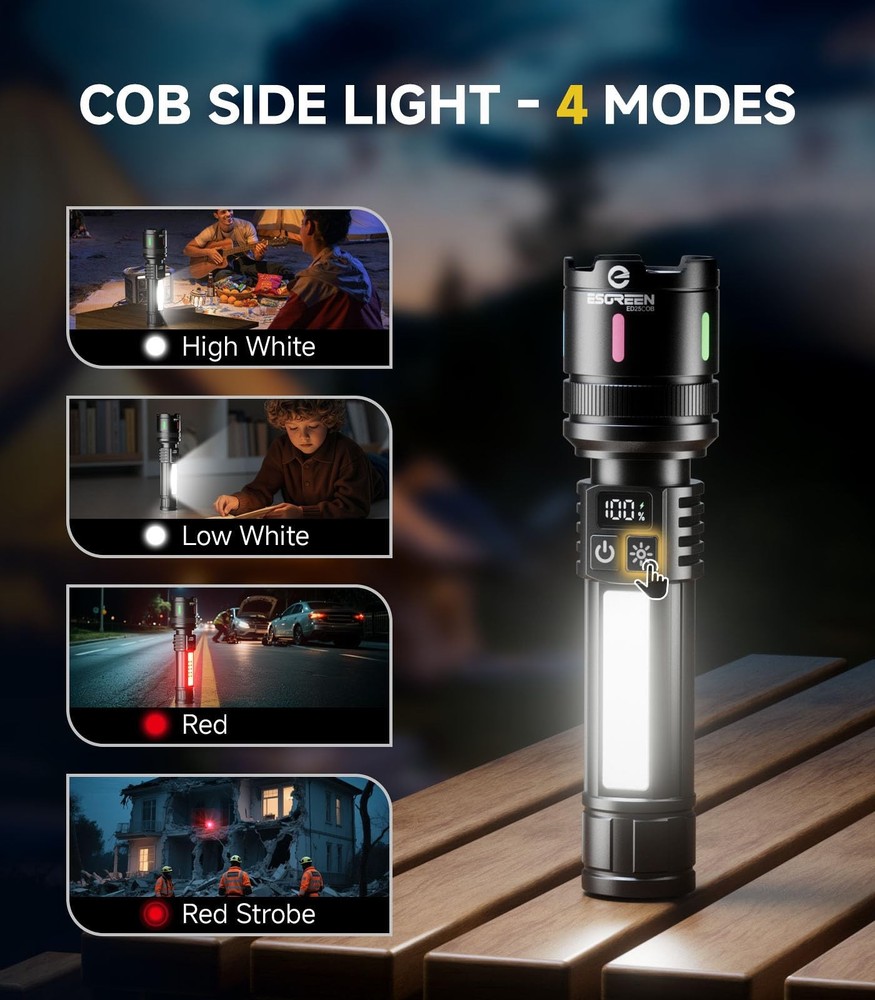 LED Rechargeable Flashlights High Lumens 10000 2 Pack, Single Click Bright Fl...