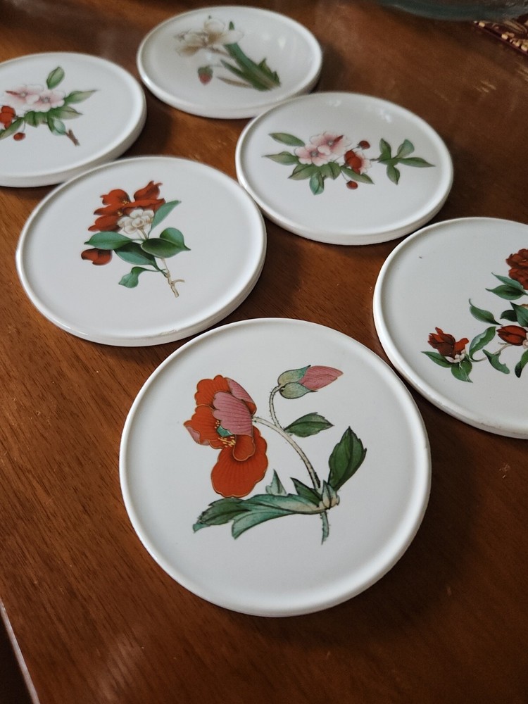6 Porcelain Coasters Transferware Florals England