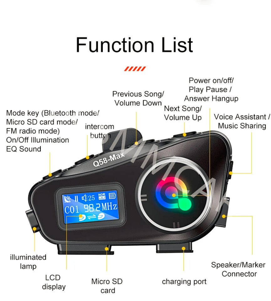 Motorcycle Intercom Helmet Bluetooth Headset LCD Display Screen Waterproof