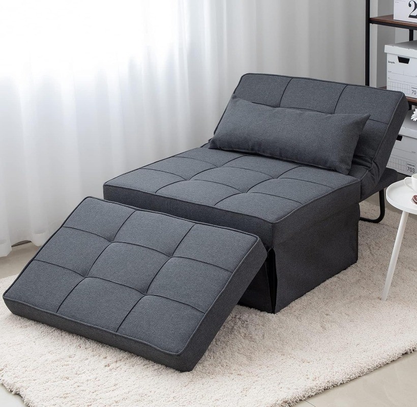 Set of 4 in 1 Multi-Function Folding Ottoman Breathable Linen Couch Sofa Bed