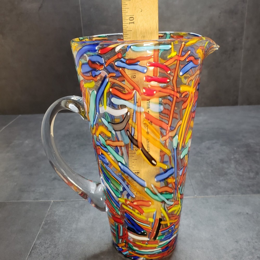 Abstract Studio Art Glass Confetti Multicolor Pitcher