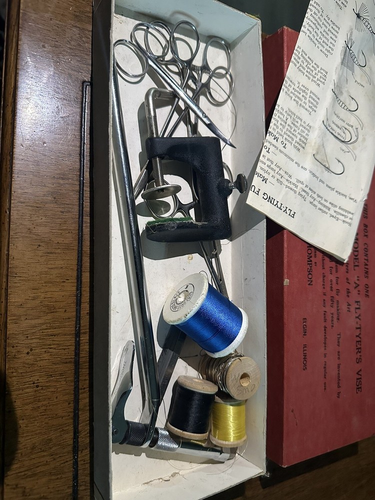 Original Thompson Model “A” Fly-Tyer’s Vise With Extra Tools. Fly Tying
