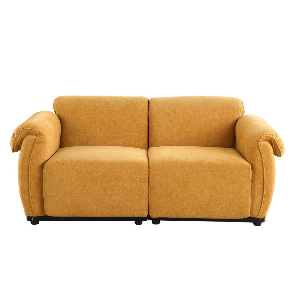 Chenille 2 Seat Sofa Sectional with Iron Frame, Yellow